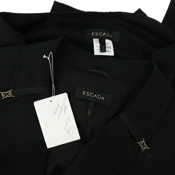 Escada Black Wool Pants Suit Blazer Jacket Gold Logo Detail 42 US 12 - Picture 8 of 8